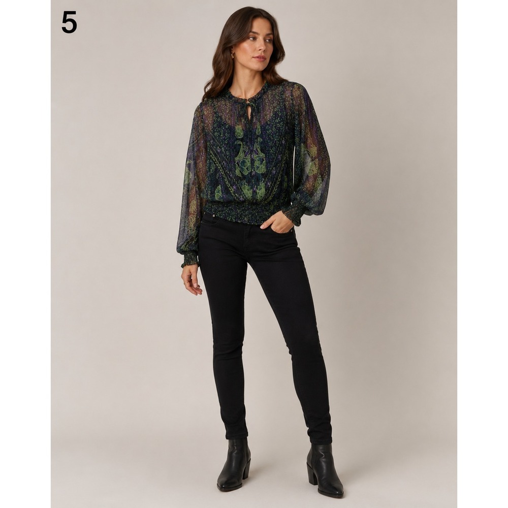 White House Black Market Sheer Lined Top Womens Large Green Purple Halloween NEW